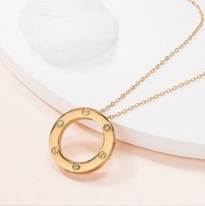 18K Rose Gold Diamond LOVE Circle Necklace Designer Inspired